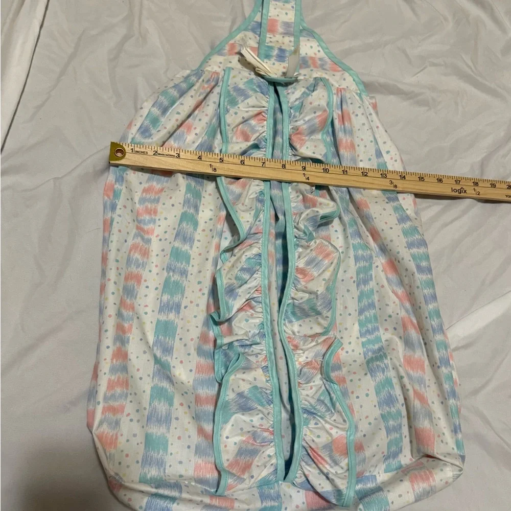Vtg Fabric Diaper Stacker | Pastel Nursery Storage | Ruffled Hanging Organizer